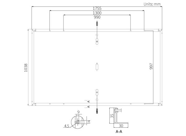 Longi LR4-60HPH Czarna Rama - przedstawienie wymiarów modułu.
